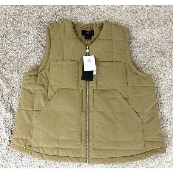 Nike Jordan Women's Quilted Vest Brown Kelp FB5192-395 Loose Fit Size Large NWT - Picture 2 of 12